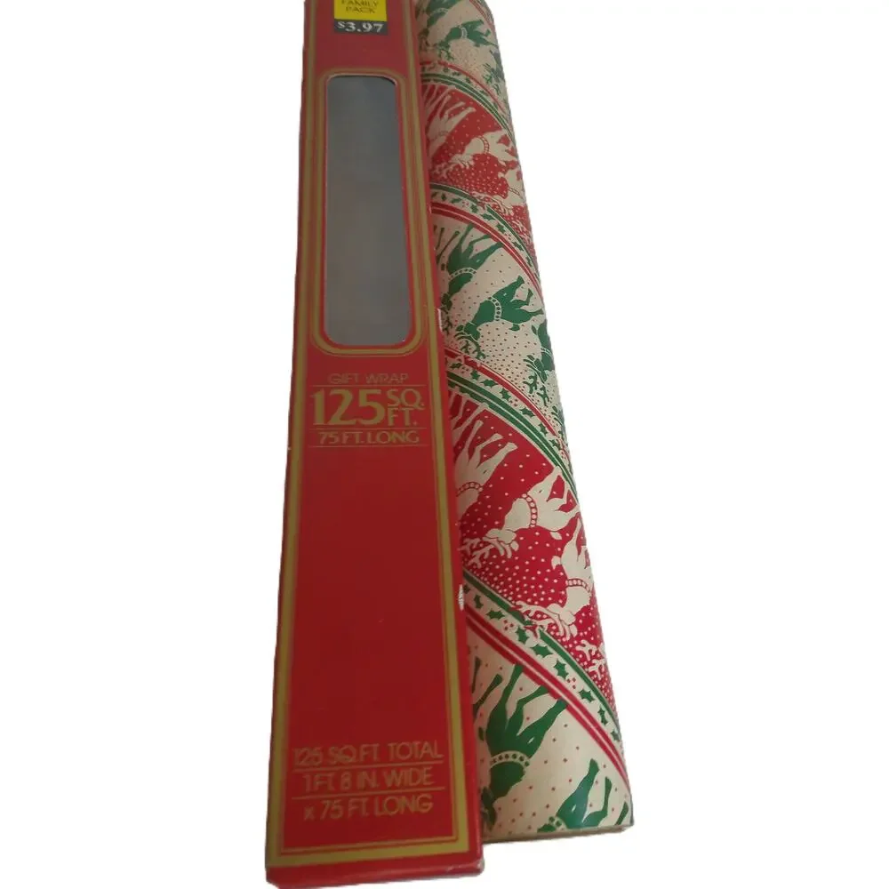 Vintage 1980s Cleo Christmas Gift Wrapping Paper Roll 125 Sq Ft Reindeer